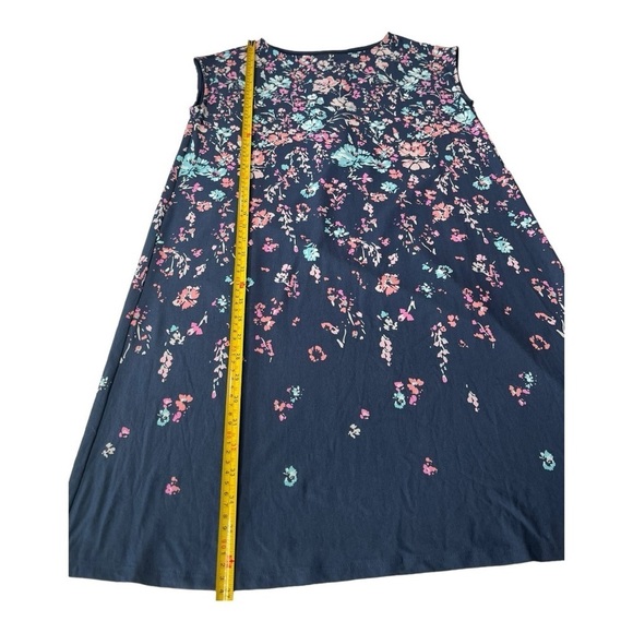 J.Jill Wearever Indigo Blue Cascade Floral Drapey Jersey Popover Dress Botanical - Picture 5 of 16